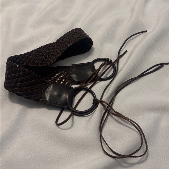 VTG Express Dark Brown Braided Leather Waist Belt SZ L  w/Metal Rings Boho Indie - Picture 2 of 11